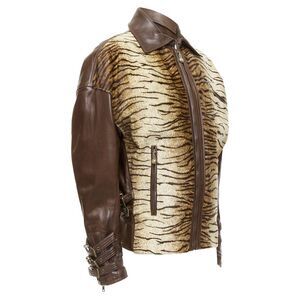 Gianni Versace S&M Bondage Buckle Tiger Bomber Jacket